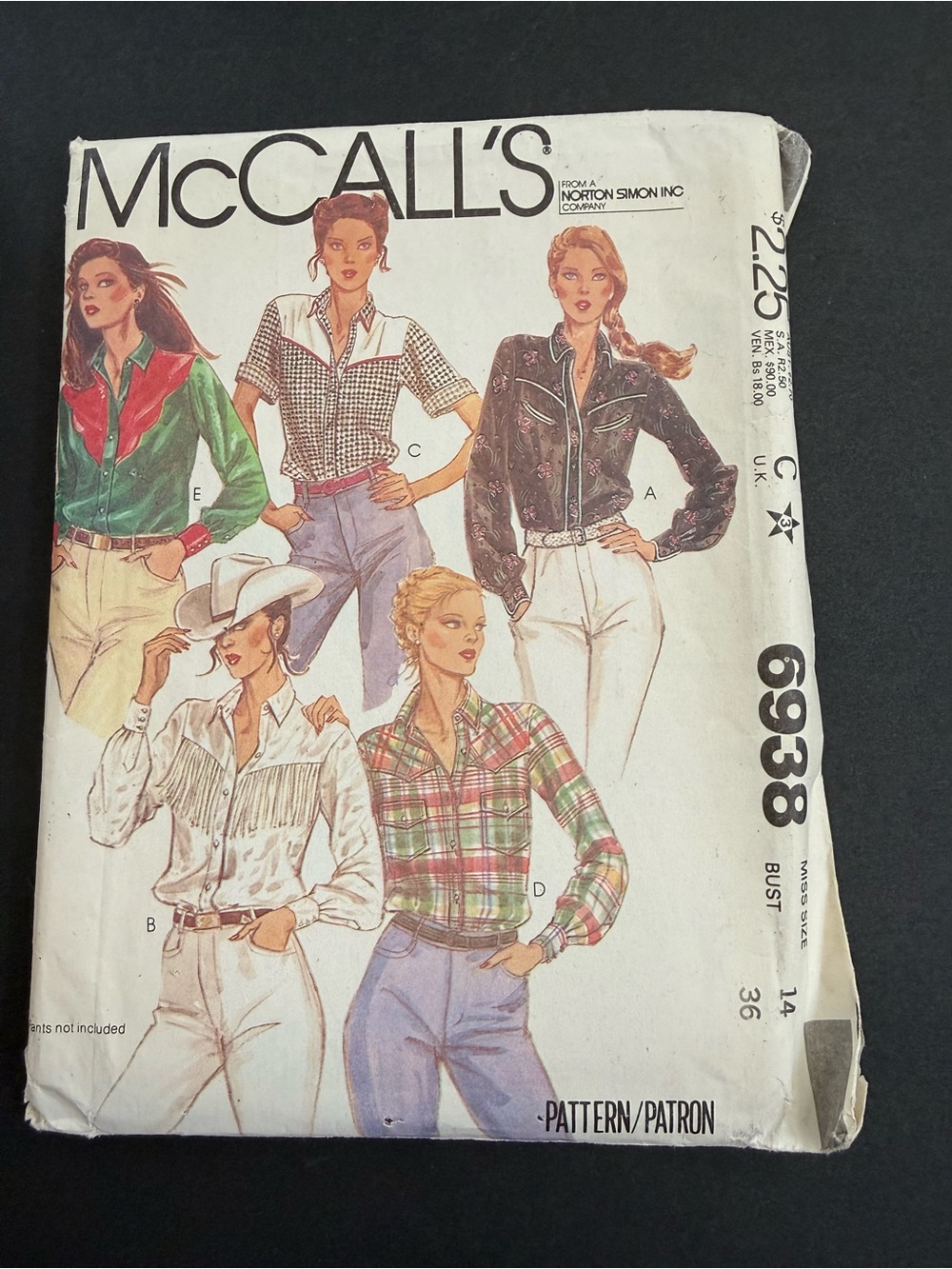McCall's 6938 vintage Sewing Pattern for Western-Style Blouse Miss SZ 14